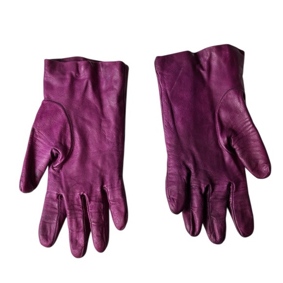 Fratelli Orsini Elegant Magenta Purple Pink Leather Gloves Cashmere Lining - Picture 4 of 9